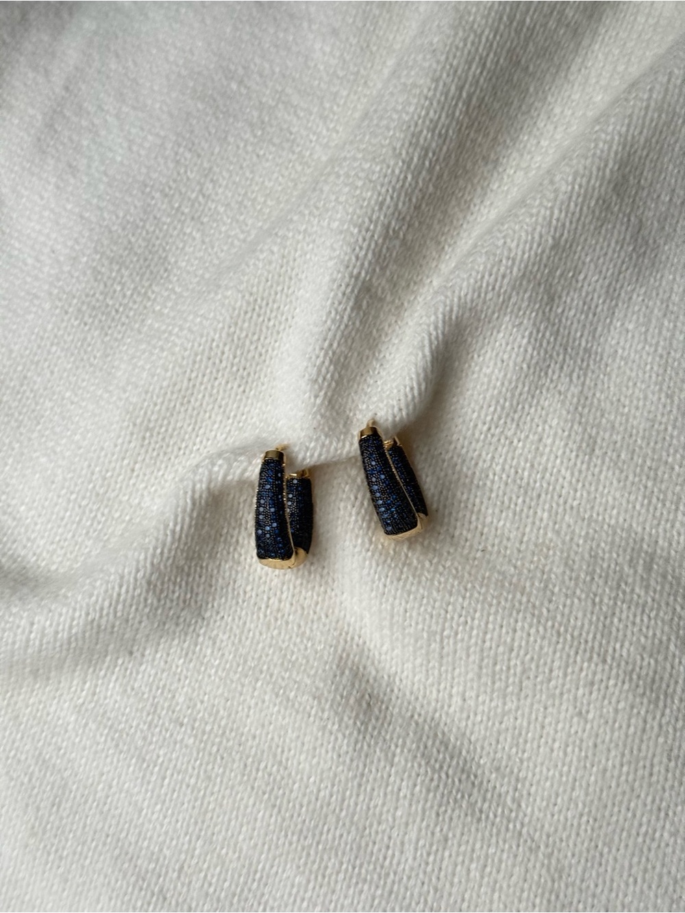Gold plated Huggie Earrings with Navy Pavé Accent